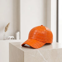 Orange Crocodile Leather Baseball Cap