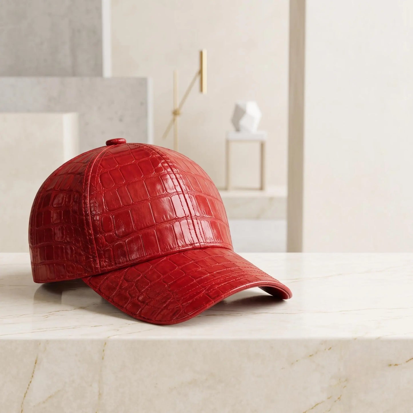 Red Crocodile Leather Baseball Cap