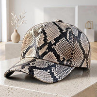 TAKEKO LEATHER Python Print Leather Baseball Cap – Unisex Luxury Streetwear