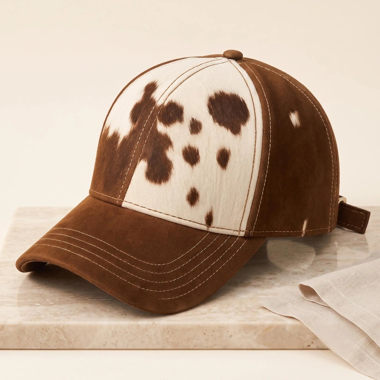 Handcrafted Genuine Hair-on-Hide Leather Baseball Cap | Unique Western Style