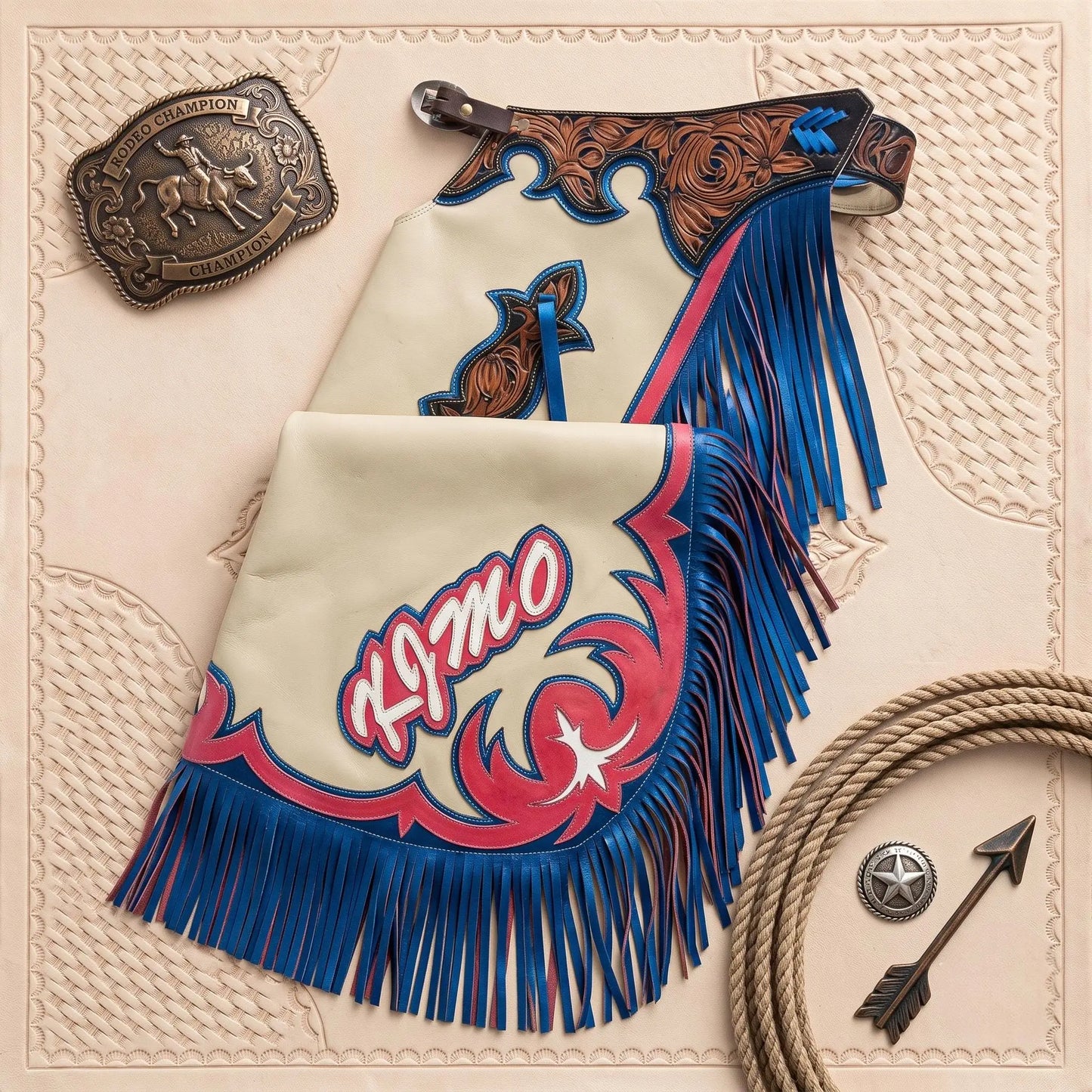 Hand-Tooled Leather Rodeo Chaps | Custom Western Bull Riding Gear