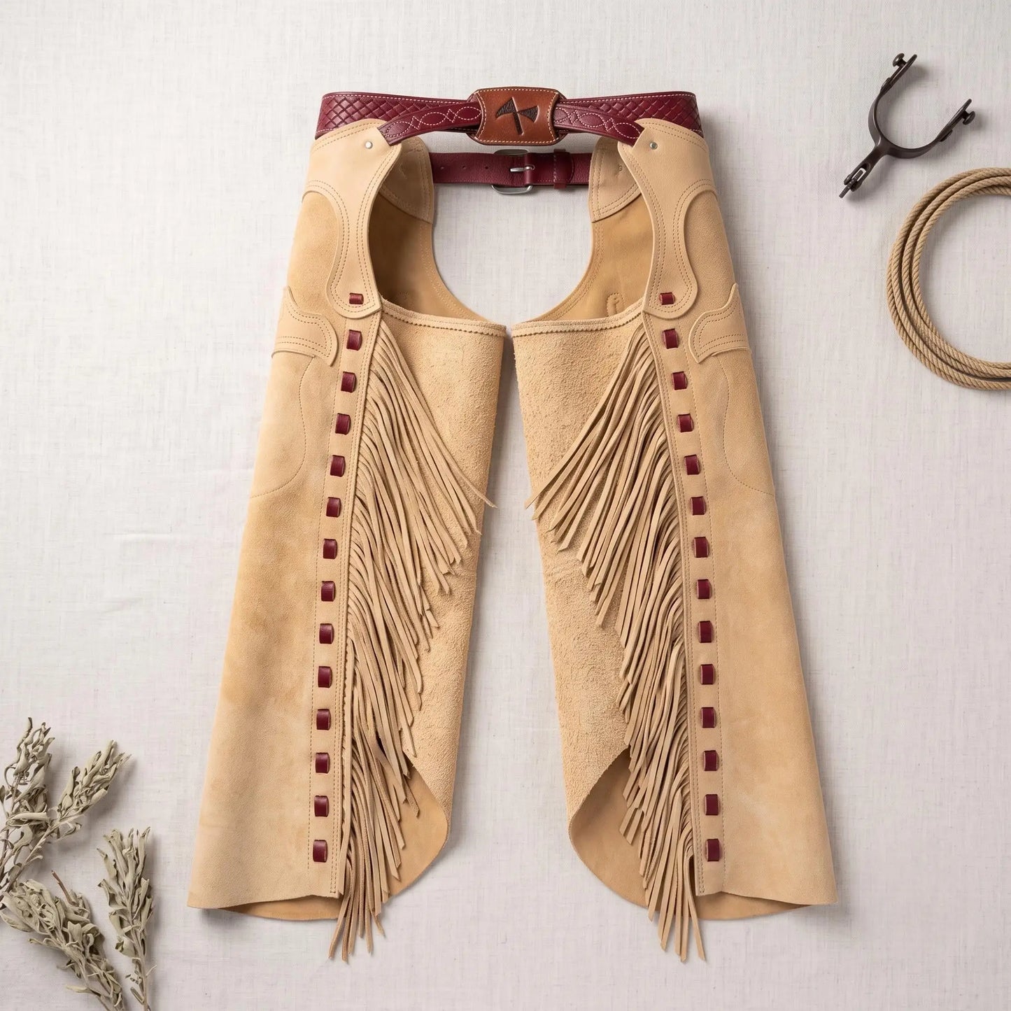 Western Cowboy Suede Leather Riding Chaps with Fringes