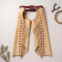 Western Cowboy Suede Leather Riding Chaps with Fringes