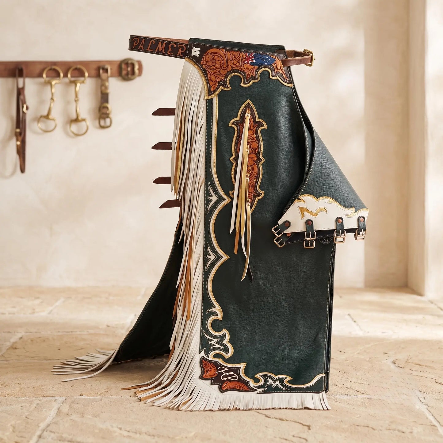 Hand-Tooled Leather Rodeo Chaps | Custom Western Show & Bull Riding Gear