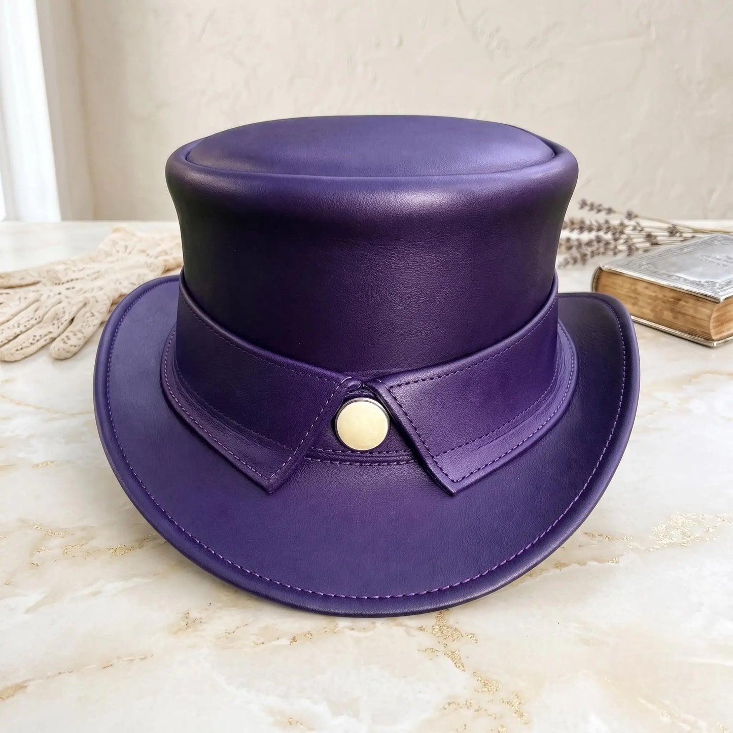 Elevate Your Style with the Ultimate Gothic Steampunk Purple Leather Top Hat