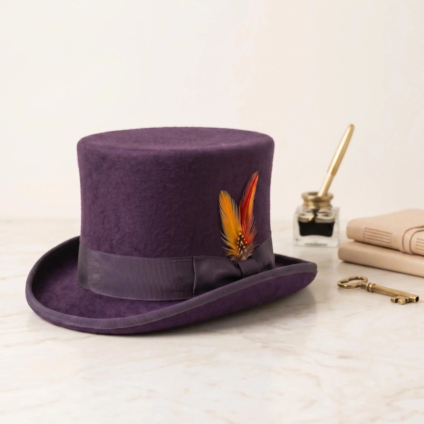 Handcrafted Purple Wool Top Hat – Vintage Steampunk & Formal Elegance