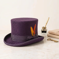 Handcrafted Purple Wool Top Hat – Vintage Steampunk & Formal Elegance