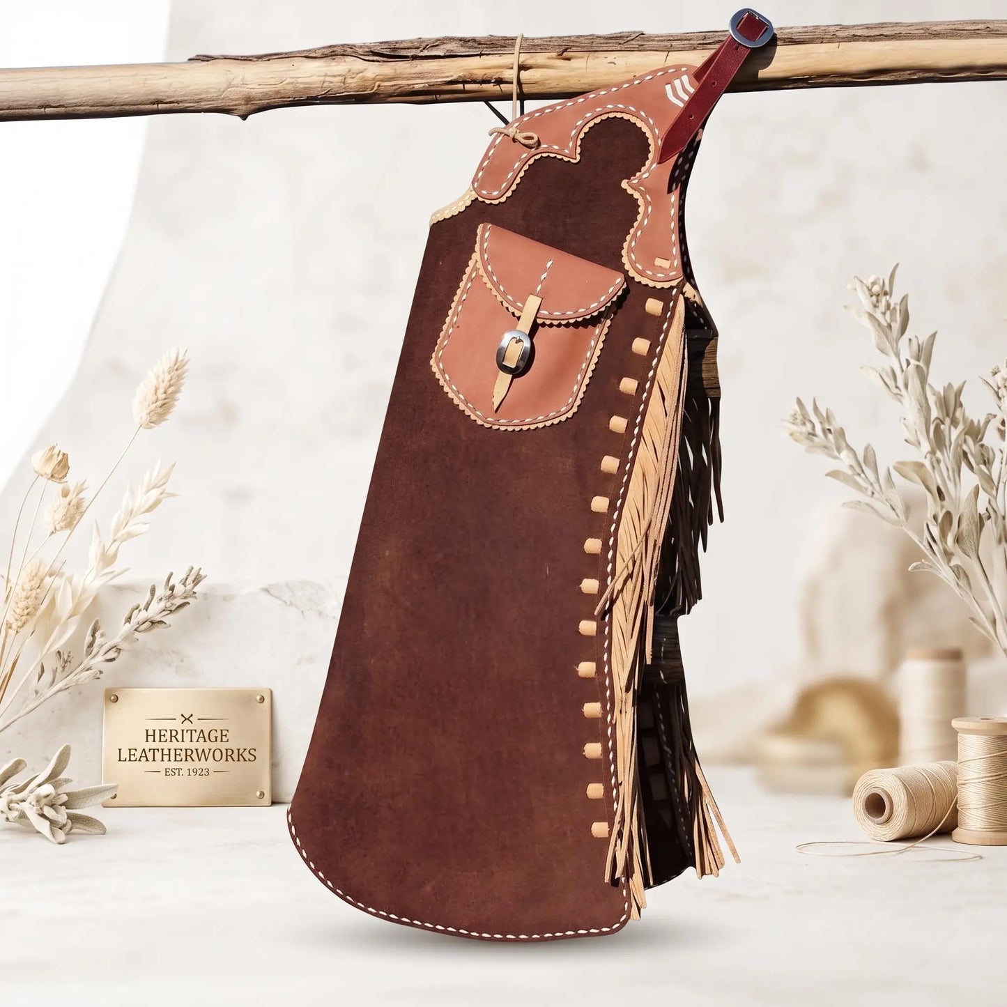 Suede Leather Cowboy Riding Chaps with Fringe – Western Equestrian Gear