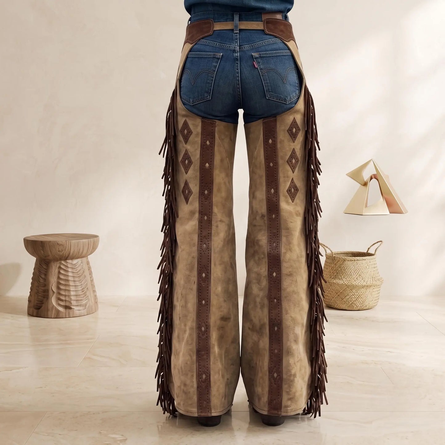 Women's Handmade Western Cowgirl Chaps | Genuine Buckskin Suede Leather