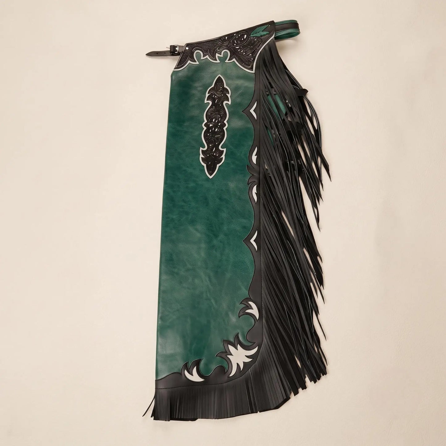 Hand-Tooled Leather Rodeo Chaps | Green Western Show Bull Riding Gear
