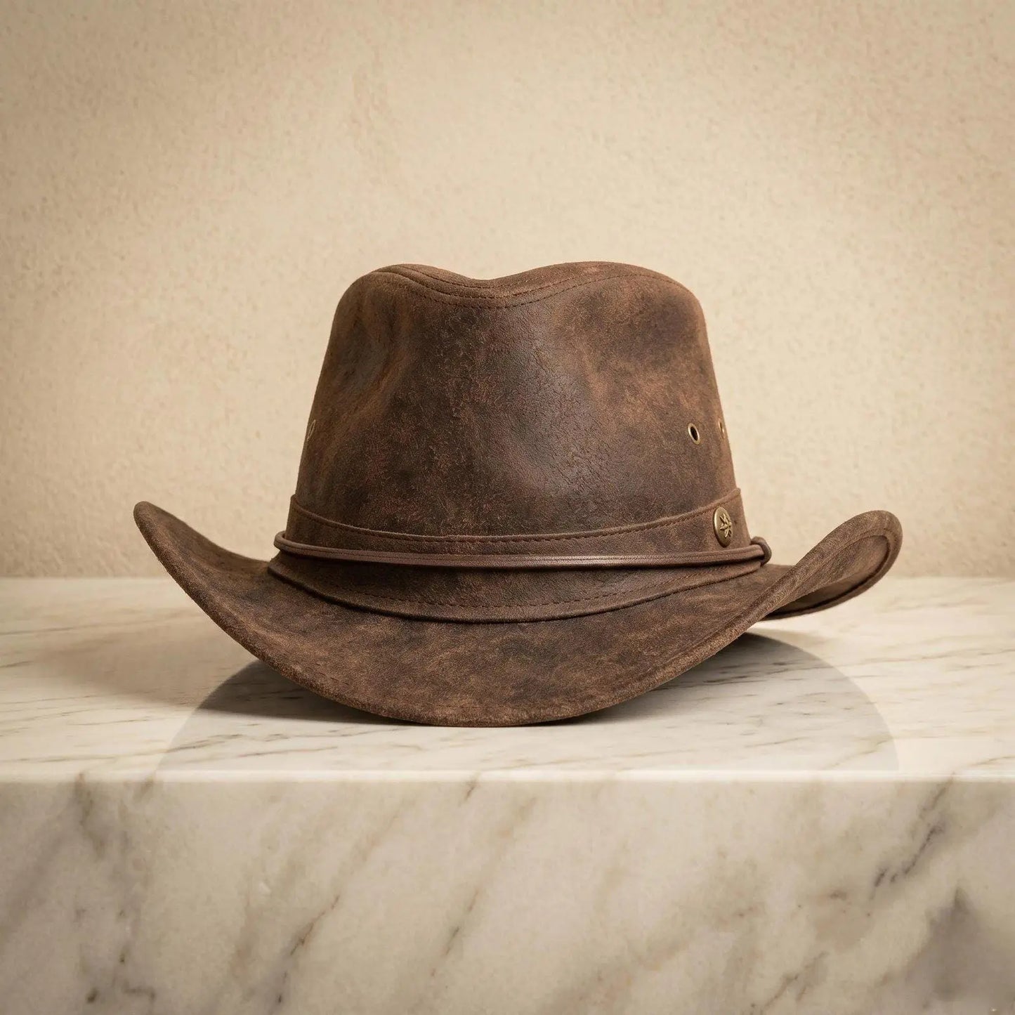 Authentic Distressed Brown Leather Cowboy Hat | Western Ranch Style