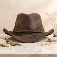 Authentic Distressed Brown Leather Cowboy Hat | Western Ranch Style