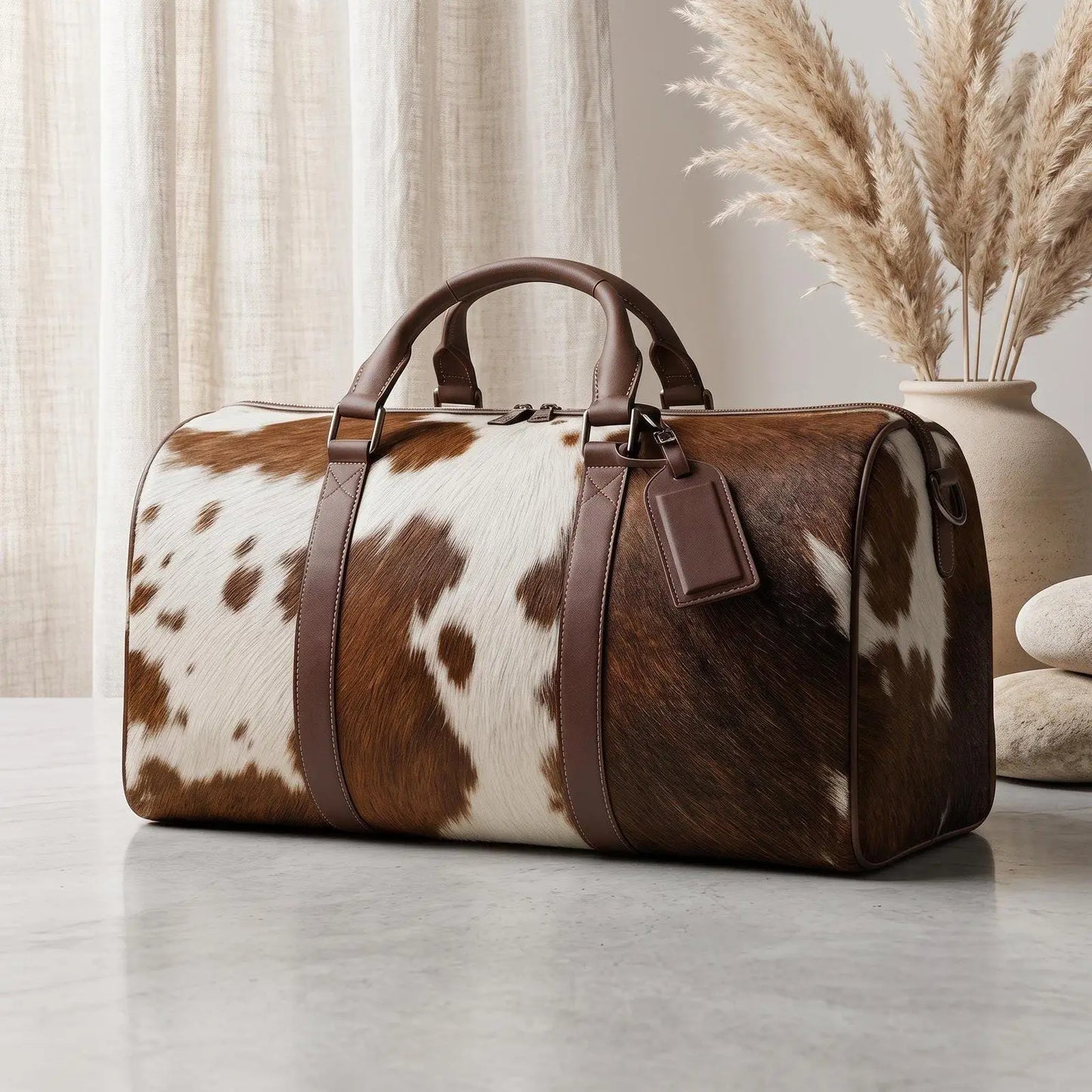 Handcrafted Cowhide Leather Duffel Bag | Rustic Weekender Travel Bag