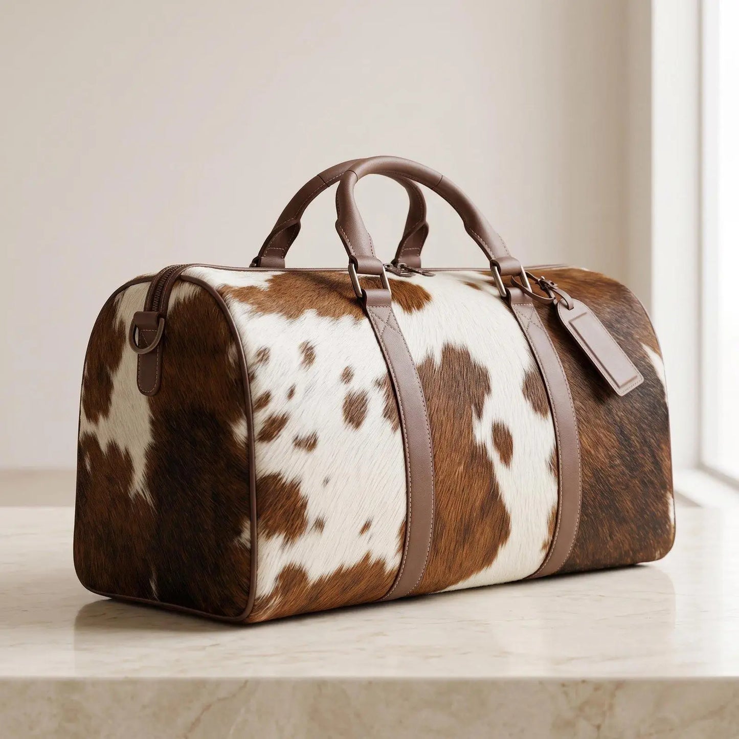 Handcrafted Cowhide Leather Duffel Bag | Rustic Weekender Travel Bag