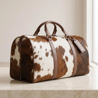 Handcrafted Cowhide Leather Duffel Bag | Rustic Weekender Travel Bag