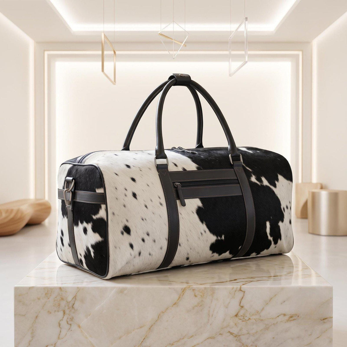 Handcrafted Hair-On Cowhide Leather Duffel Bag – Unique Luxury Weekender