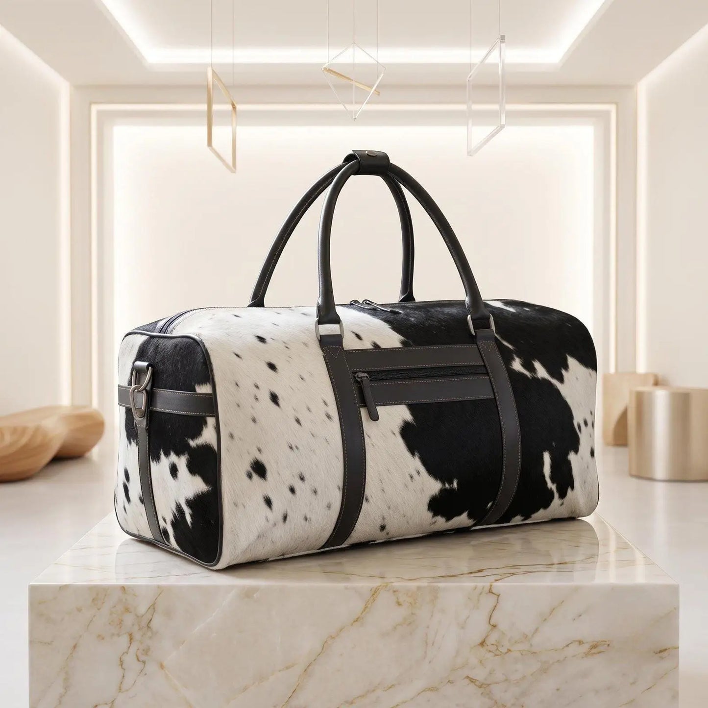 Handcrafted Hair-On Cowhide Leather Duffel Bag – Unique Luxury Weekender