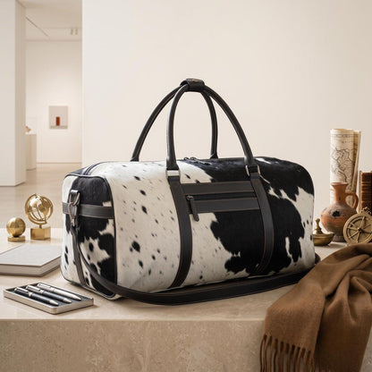 Handcrafted Hair-On Cowhide Leather Duffel Bag – Unique Luxury Weekender