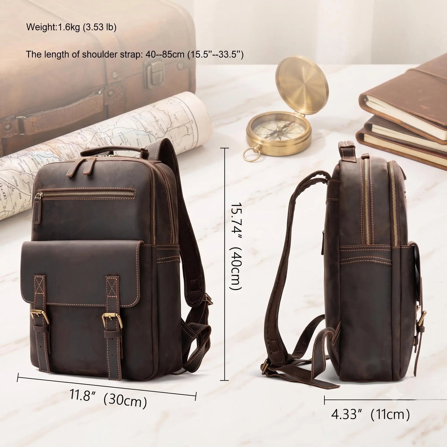 Vintage Full Grain Leather Laptop Backpack for Men | Handmade Travel & Work Rucksack