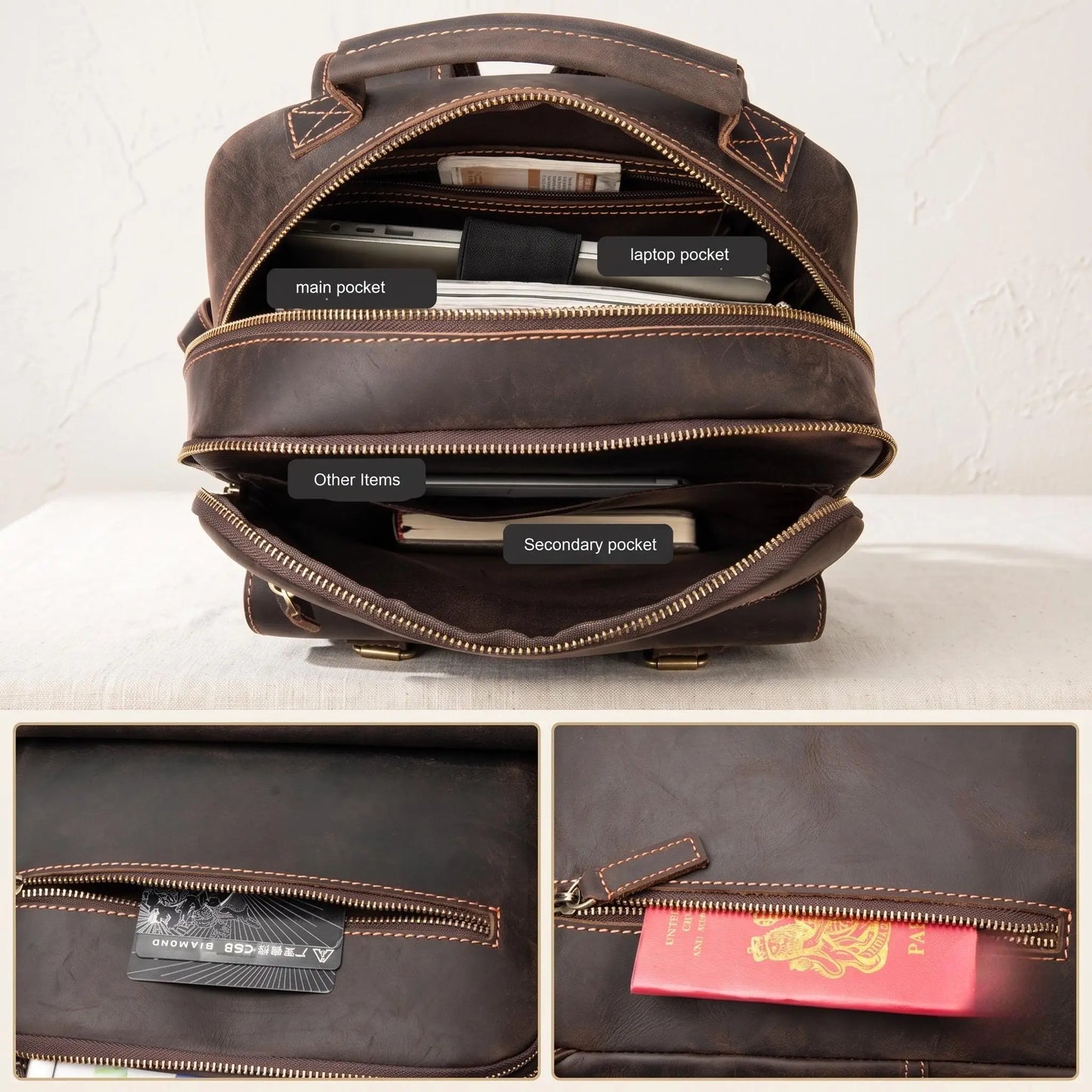 Vintage Full Grain Leather Laptop Backpack for Men | Handmade Travel & Work Rucksack