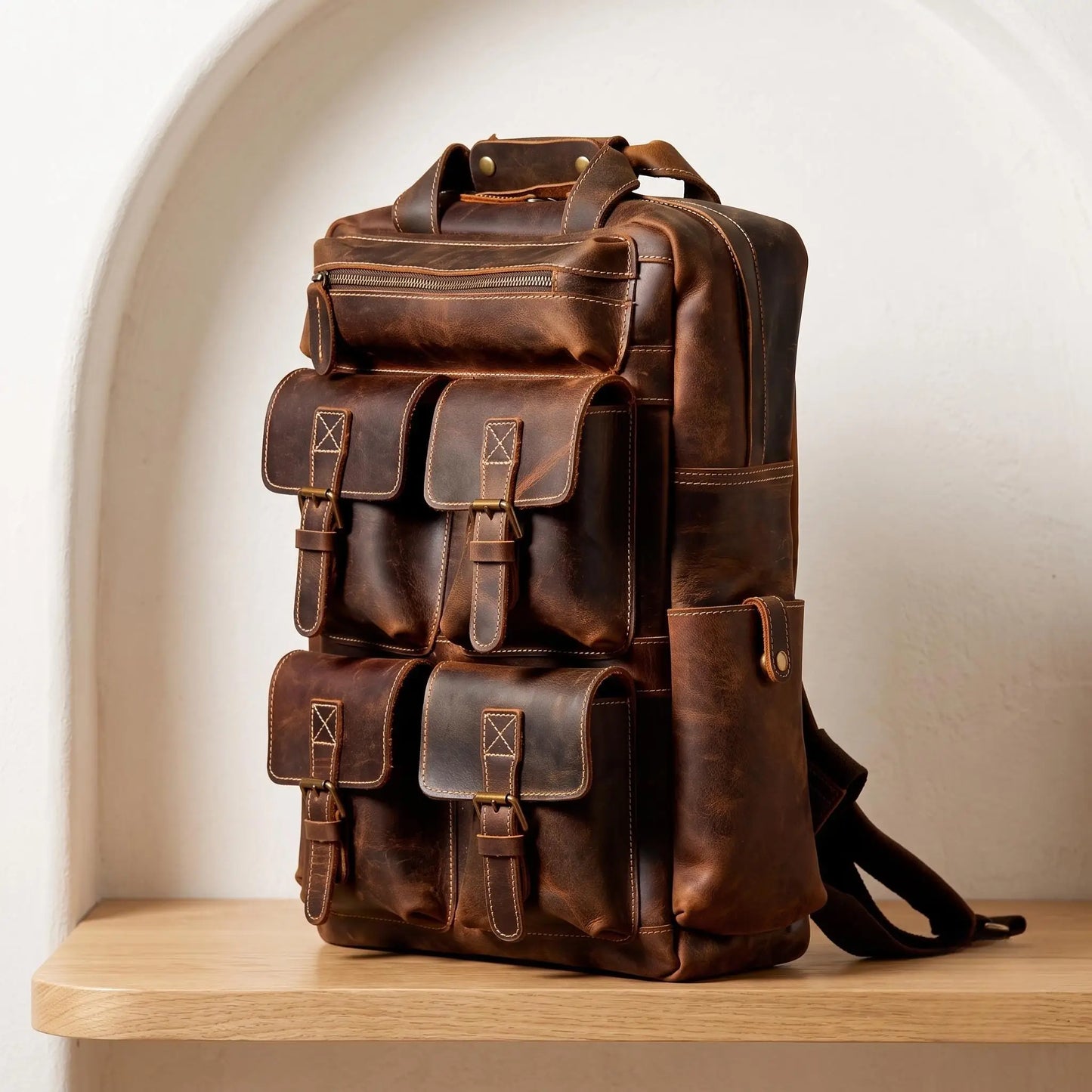 Vintage Full-Grain Leather Laptop Backpack