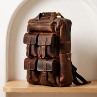 Vintage Full-Grain Leather Laptop Backpack