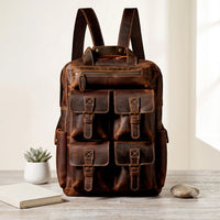 Vintage Full-Grain Leather Laptop Backpack