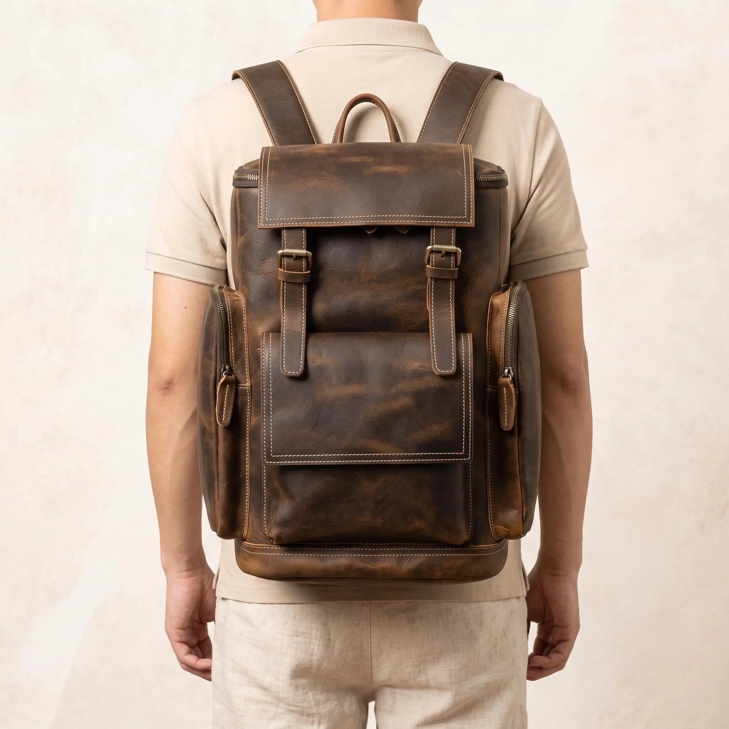 Vintage Full Grain Leather Backpack | Handmade Travel & Business Rucksack