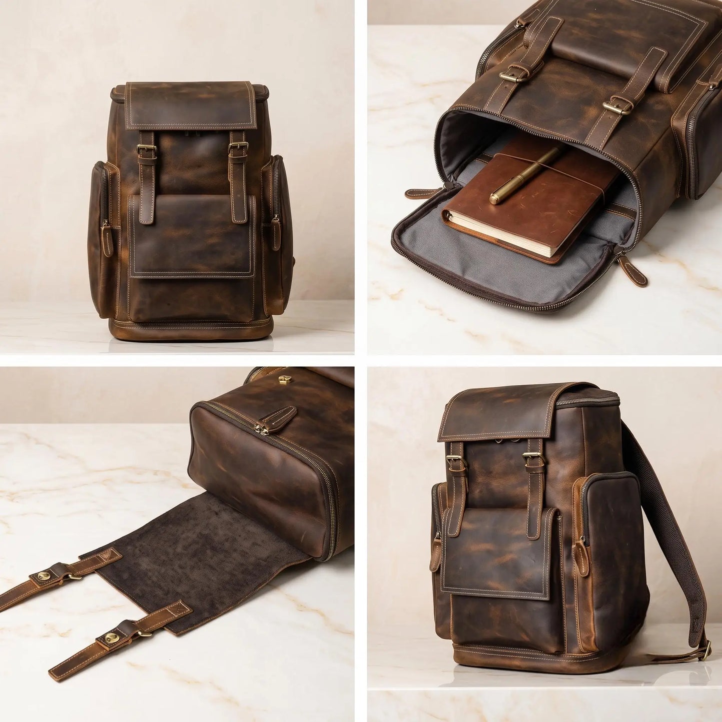 Vintage Full Grain Leather Backpack | Handmade Travel & Business Rucksack