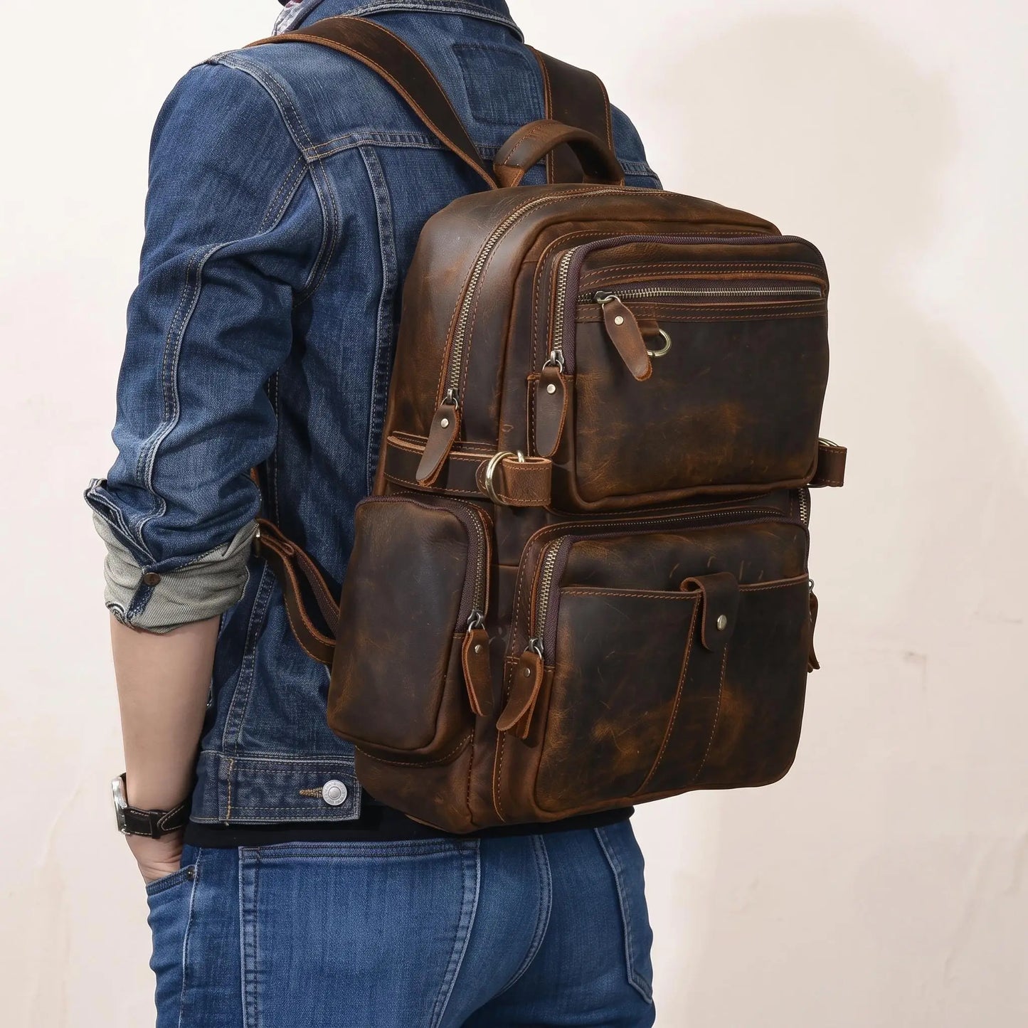 Vintage Leather Backpack – Handmade Crazy Horse Leather Travel & Work Bag