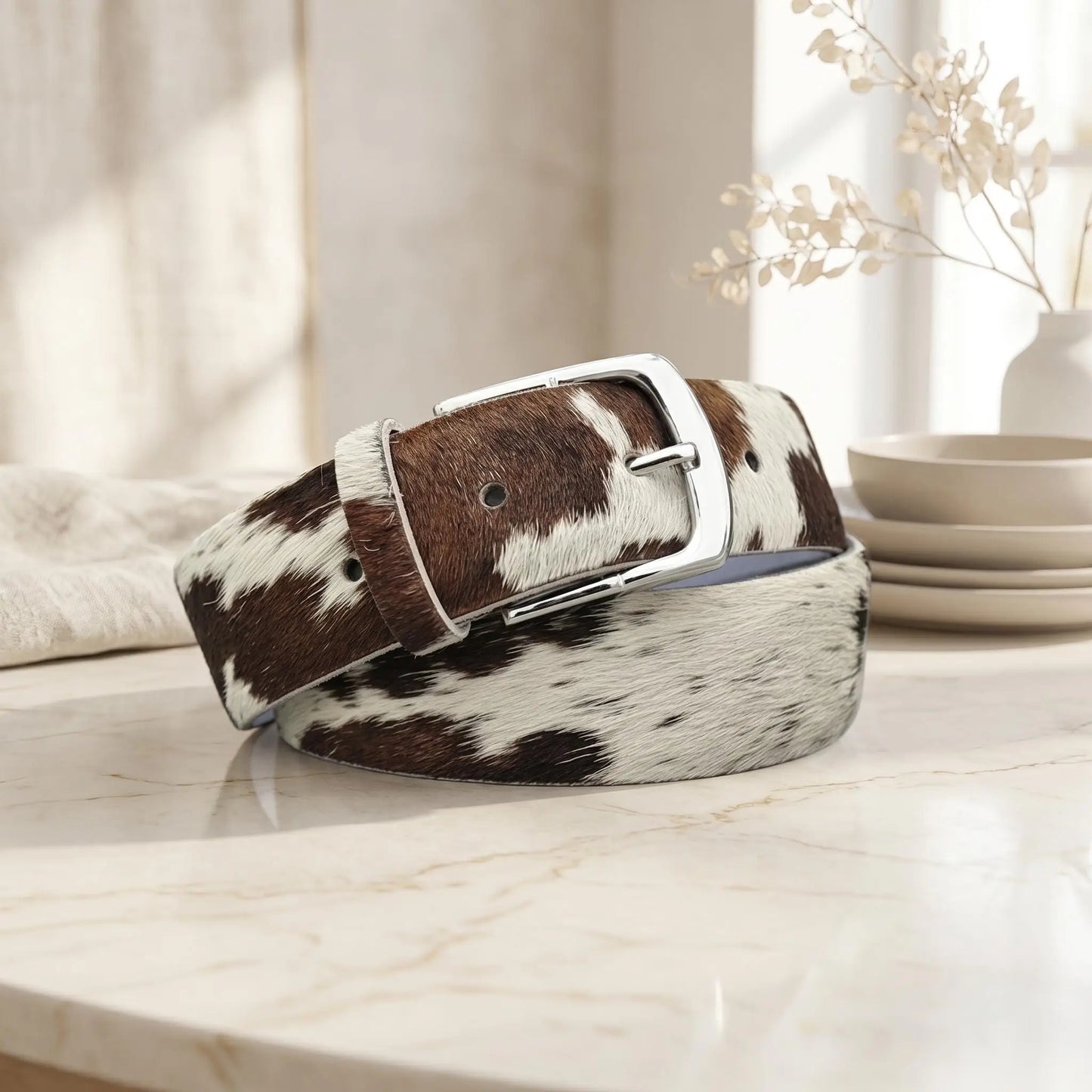 Handmade Genuine Hair-On Cowhide Leather Belt – Authentic Western Style