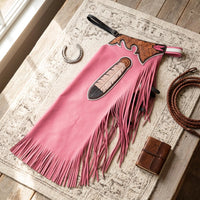 Hand-Tooled Pink Leather Rodeo Chaps | Custom Western Show & Bull Riding Fringe Gear