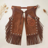 Brown Suede Western Chaps with Floral Tooled Leather Yoke – Professional Rodeo & Riding Gear