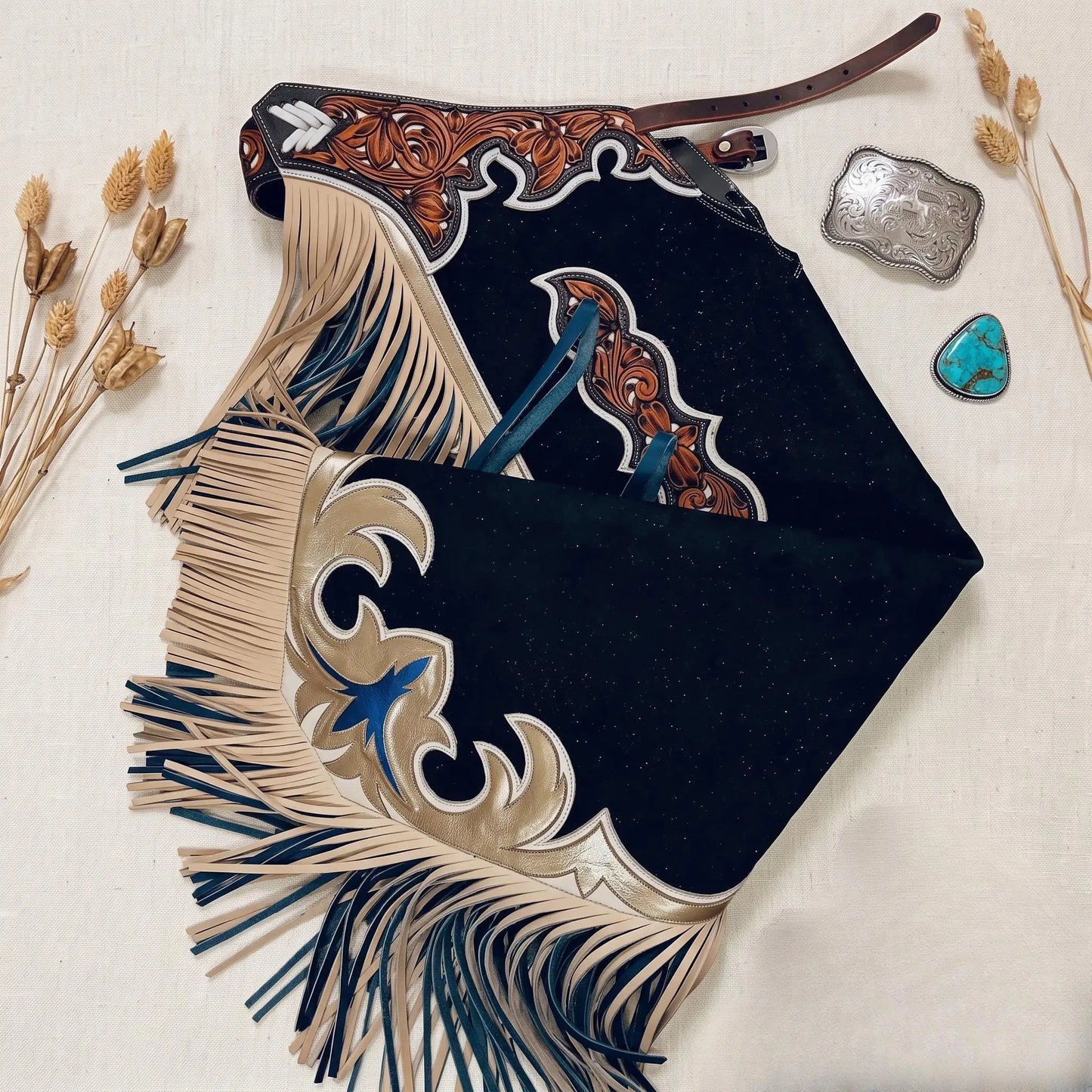 Hand-Tooled Leather Rodeo Chaps | Western Show & Bull Riding Gear
