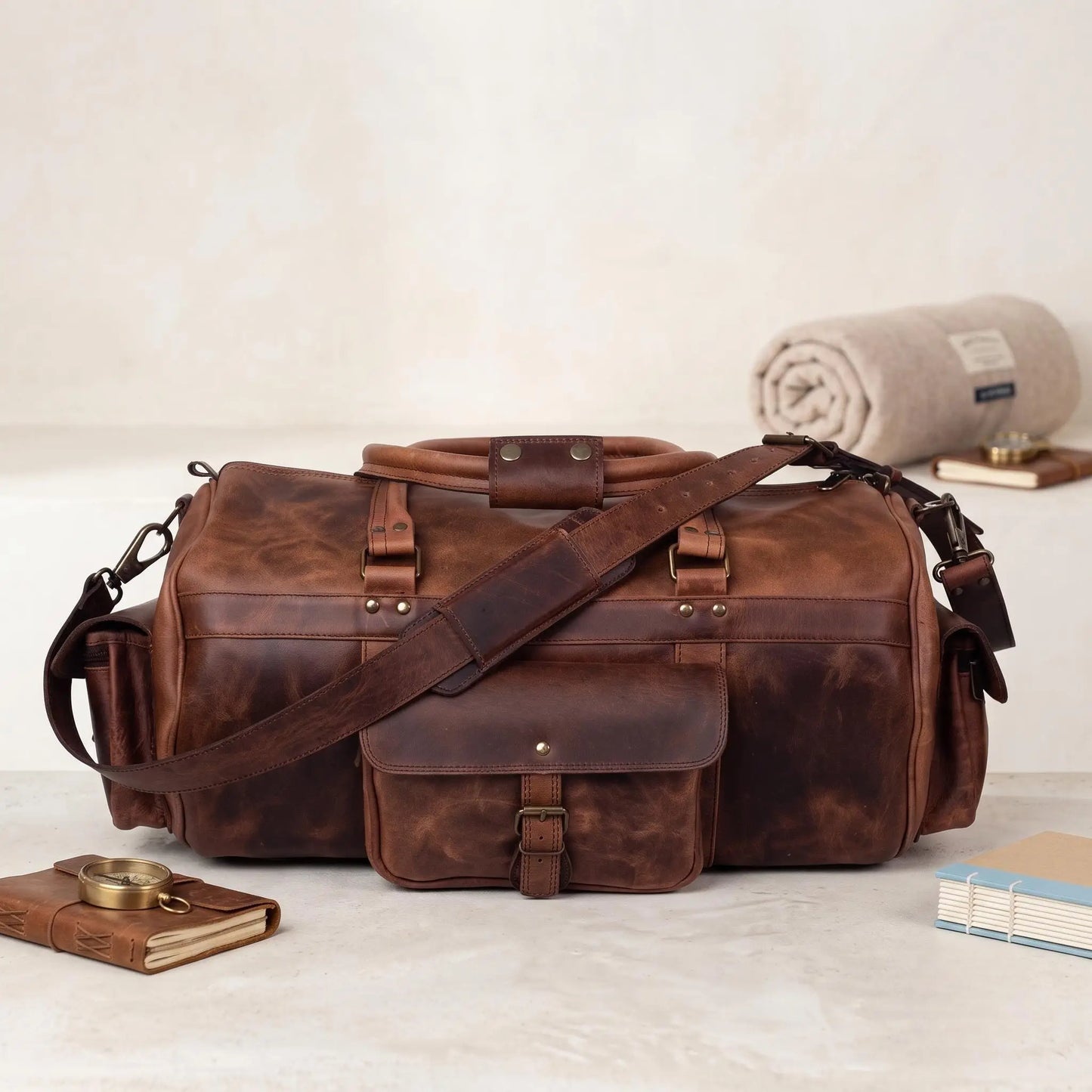 Full-Grain Leather Duffle Bag | Waterproof Water Buffalo Travel Bag