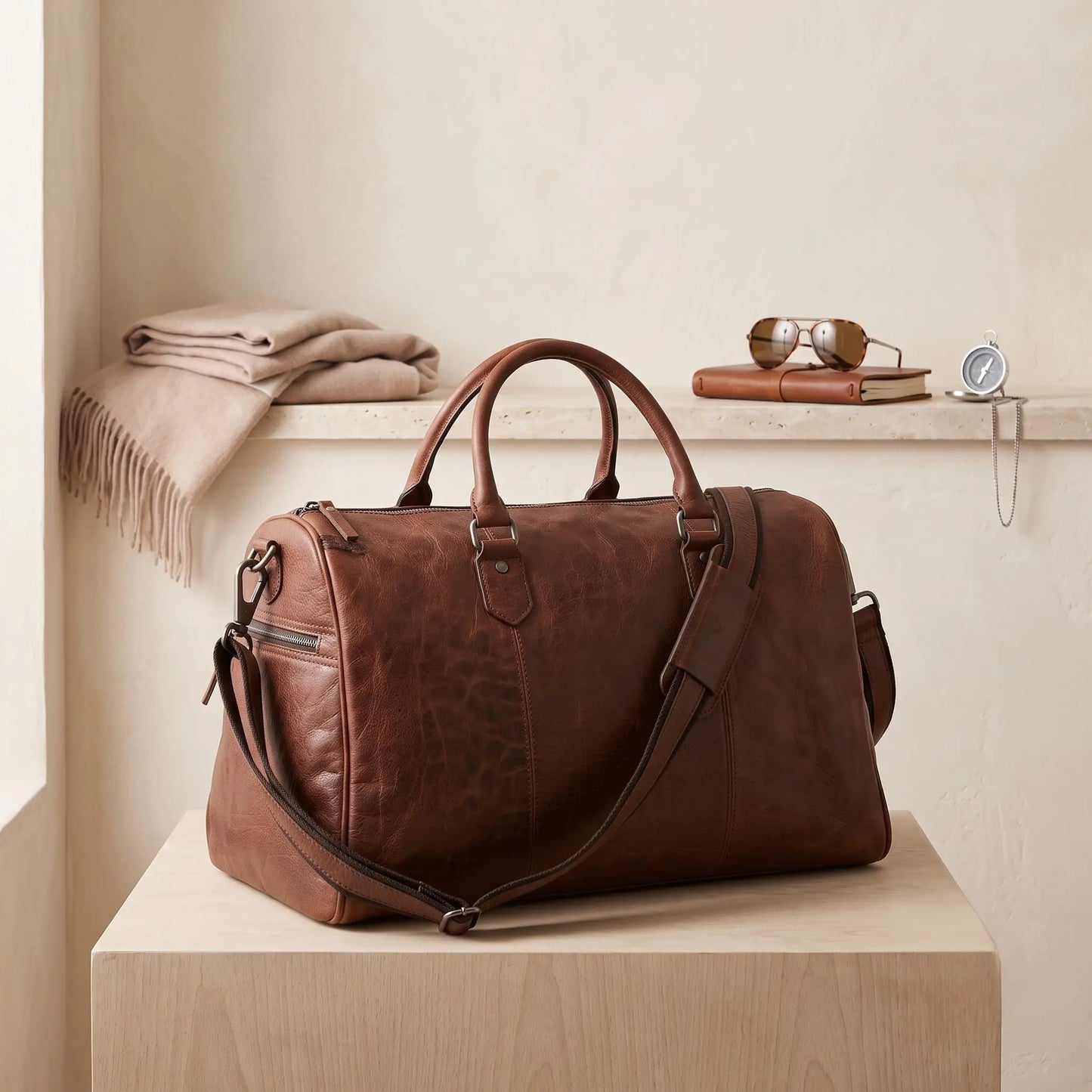 The Ultimate Companion for the Road  Rugged Leather Duffle Bag