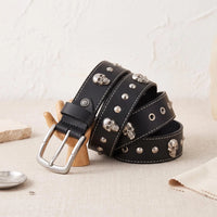 Unbridled Attitude: Handcrafted Skull Studded Leather Belt