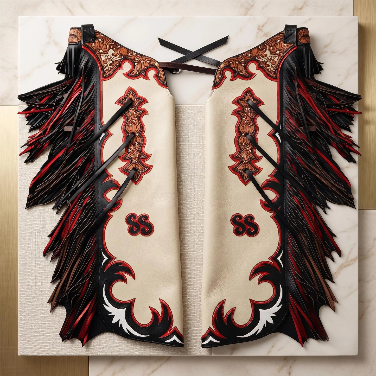 Hand-Tooled Leather Rodeo Chaps | Custom Western Show & Bull Riding Gear