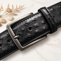 Elevate Your Style: Exotic Ostrich-Emossed Leather Belt Collection