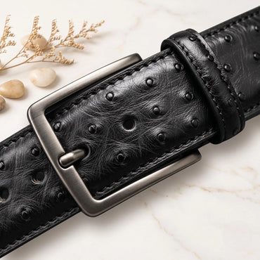Elevate Your Style: Exotic Ostrich-Emossed Leather Belt Collection