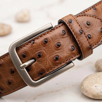 Elevate Your Style: Exotic Ostrich-Emossed Leather Belt Collection