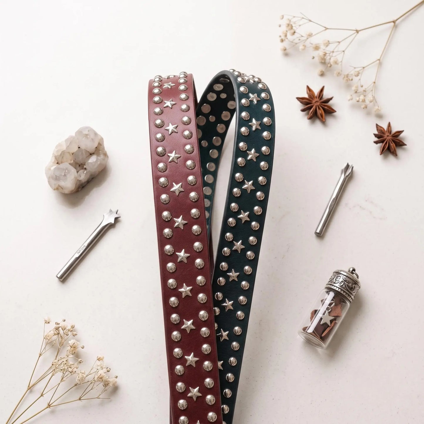 Handcrafted Studded Leather Belt | Silver Star Rivets & Punk Rock Style
