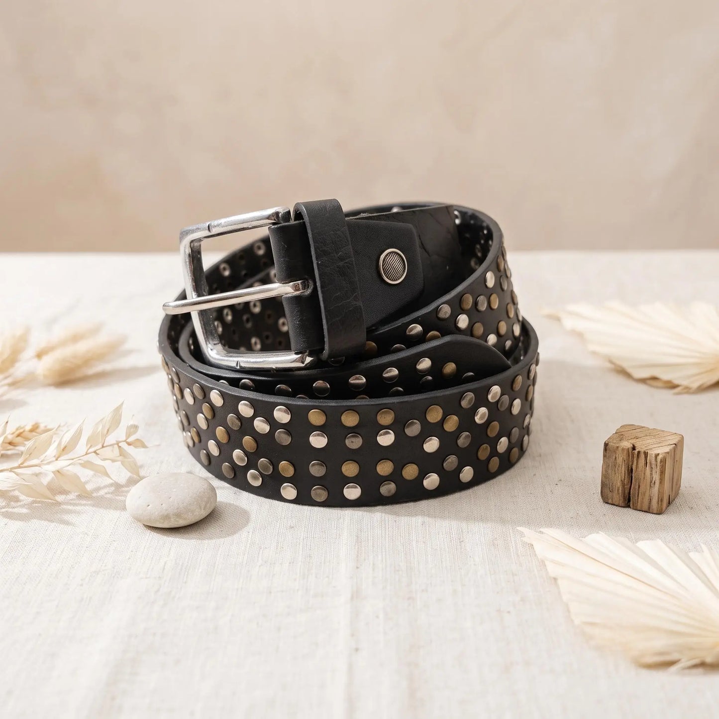 Rock Your Look: Black Studded Leather Belt for Edgy Street Style
