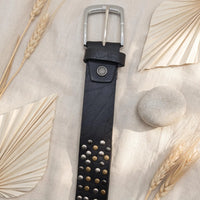 Rock Your Look: Black Studded Leather Belt for Edgy Street Style
