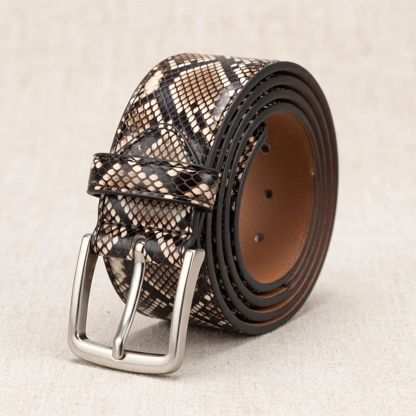 Python Embossed Leather Belt – Handmade Snakeskin Belt for Men & Women