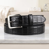 Men's Black Crocodile Embossed Genuine Leather Dress Belt
