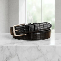 Men's Black Crocodile Embossed Genuine Leather Dress Belt