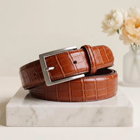 Brown Crocodile Embossed Genuine Leather Belt – Handmade Vintage Dress Accessory