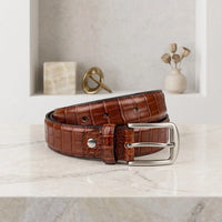 Brown Crocodile Embossed Genuine Leather Belt – Handmade Vintage Dress Accessory