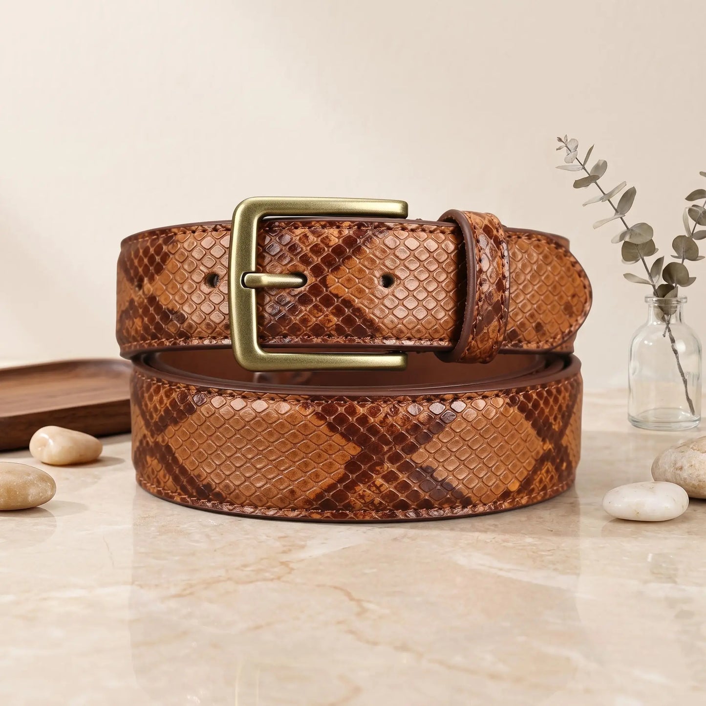 Handmade Luxury Python-Embossed Leather Belt | Genuine Exotic-Style Statement Belt for Men & Women